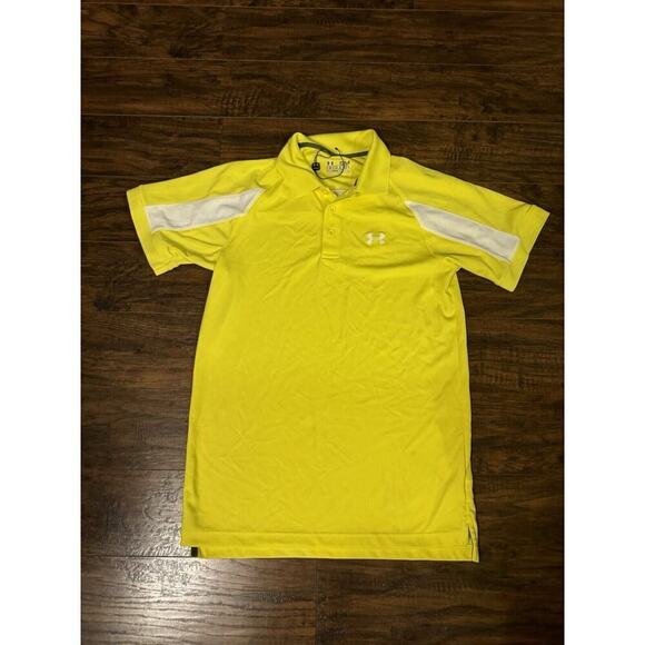 Under Armour Polo Shirt Mens Yellow Heatgear Casual Golf Short Sleeve Sz:small - Picture 1 of 6